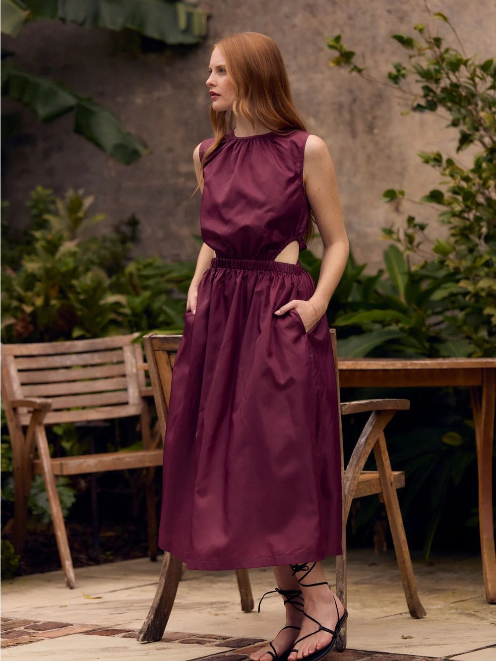 OLIVIA by LIVRO Betsy Dress Boysenberry Cutout Satin-Look Midi NWT Medium